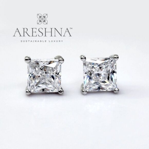 1 Carat Princess Cut Lab Created Diamond Stud Earrings Square Stud Earri… - Picture 7 of 12